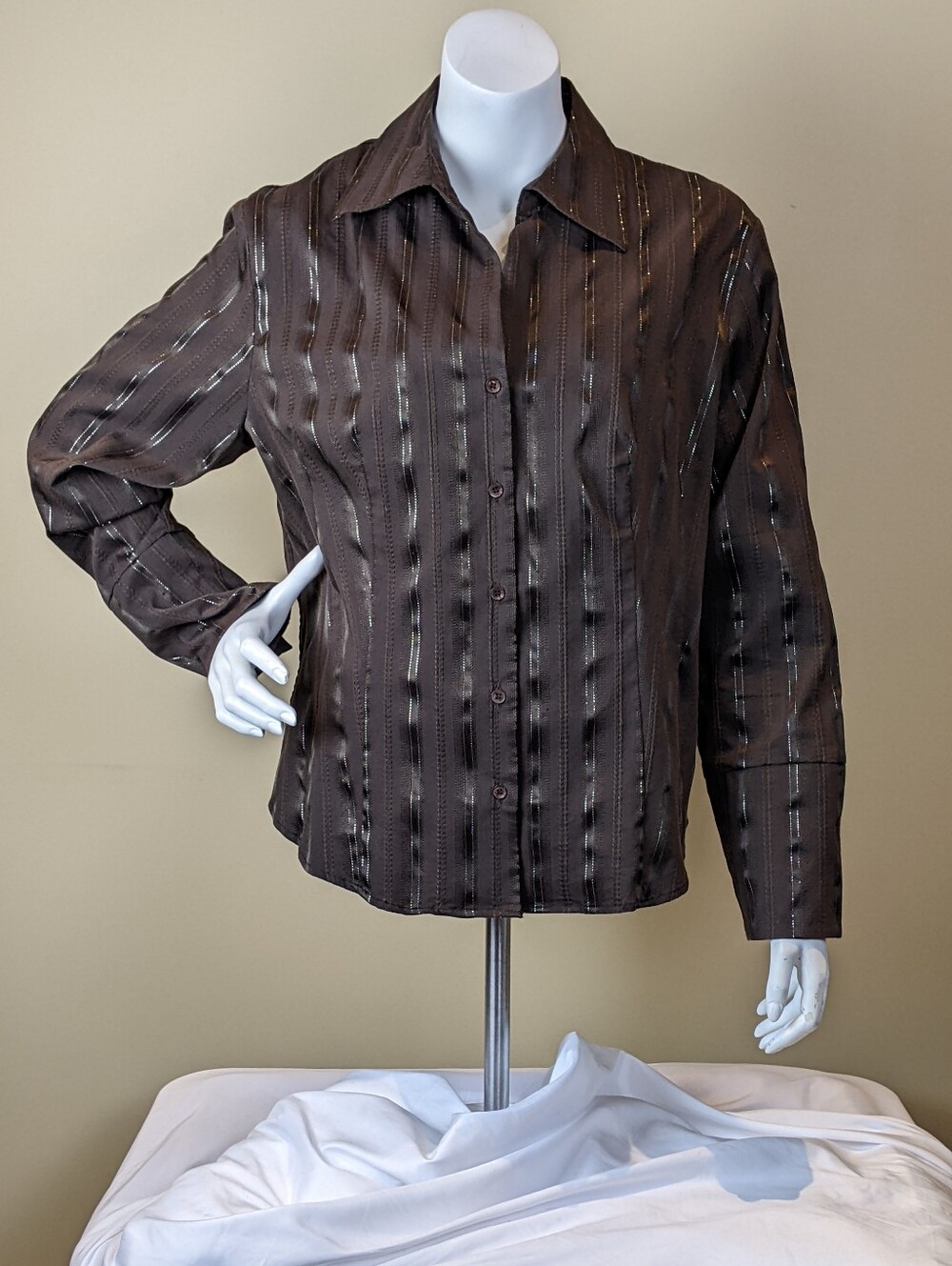Women's Brown Button-Up - Classic Collared Shirt